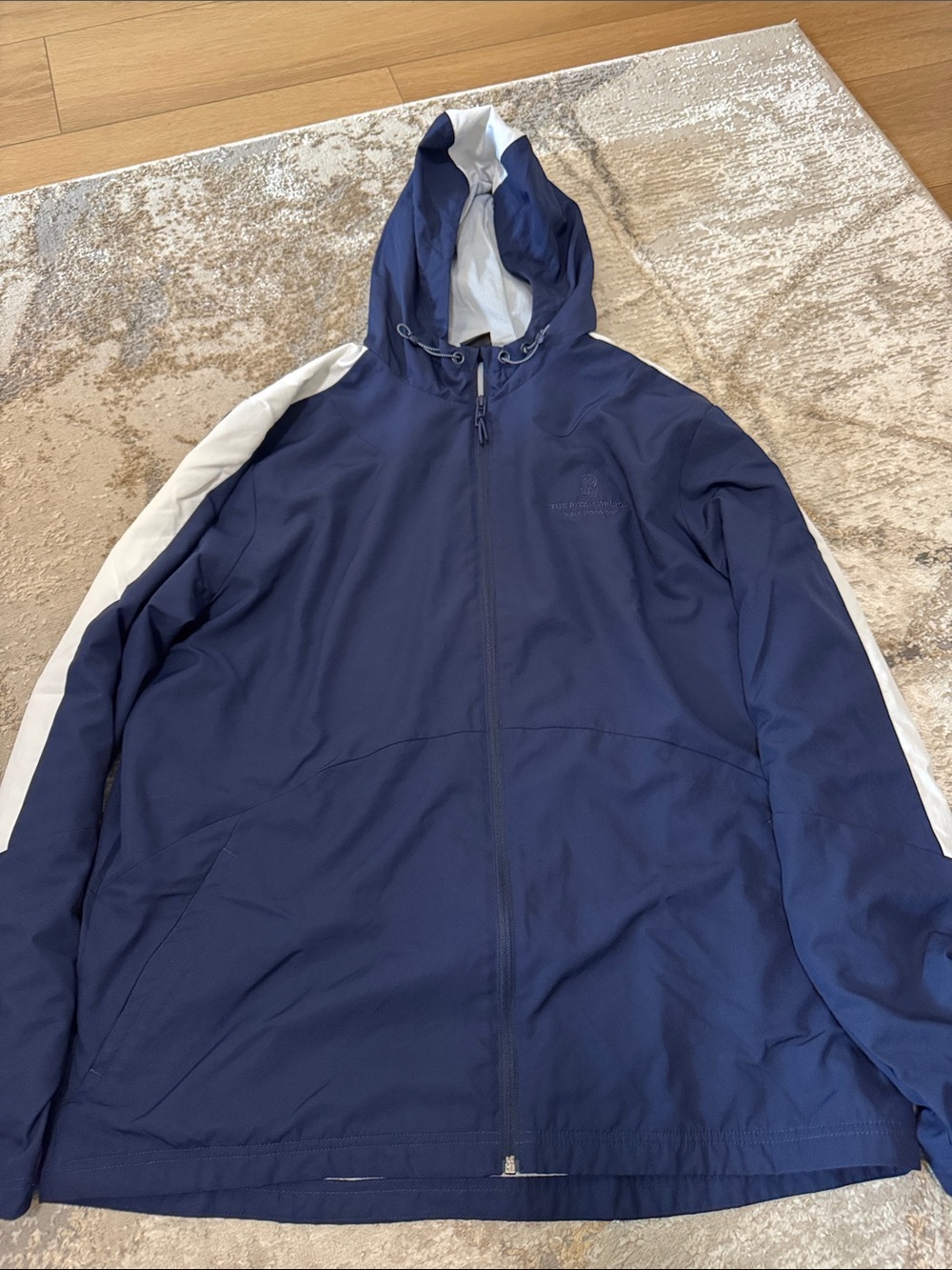 Champion Navy and White Hooded Windbreaker Jacket
